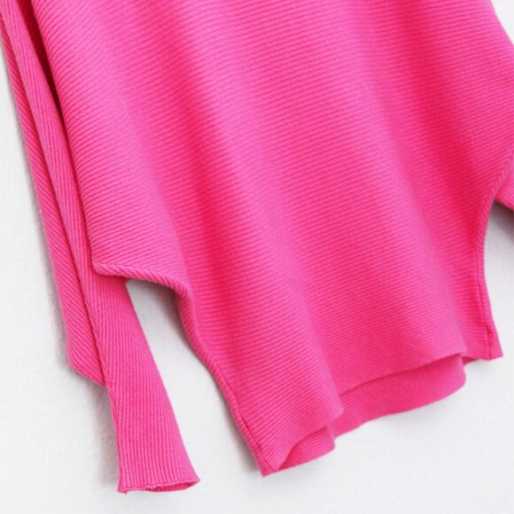 Makarthy Batwing Dolman Sleeves Ribbed Knit Drapey Sweater Cashmere Wool Blend - Picture 9 of 15